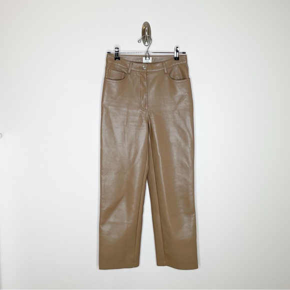 Aritzia Wilfred Melina High Rise Straight Leg Faux Leather Pant Brown - Picture 2 of 6